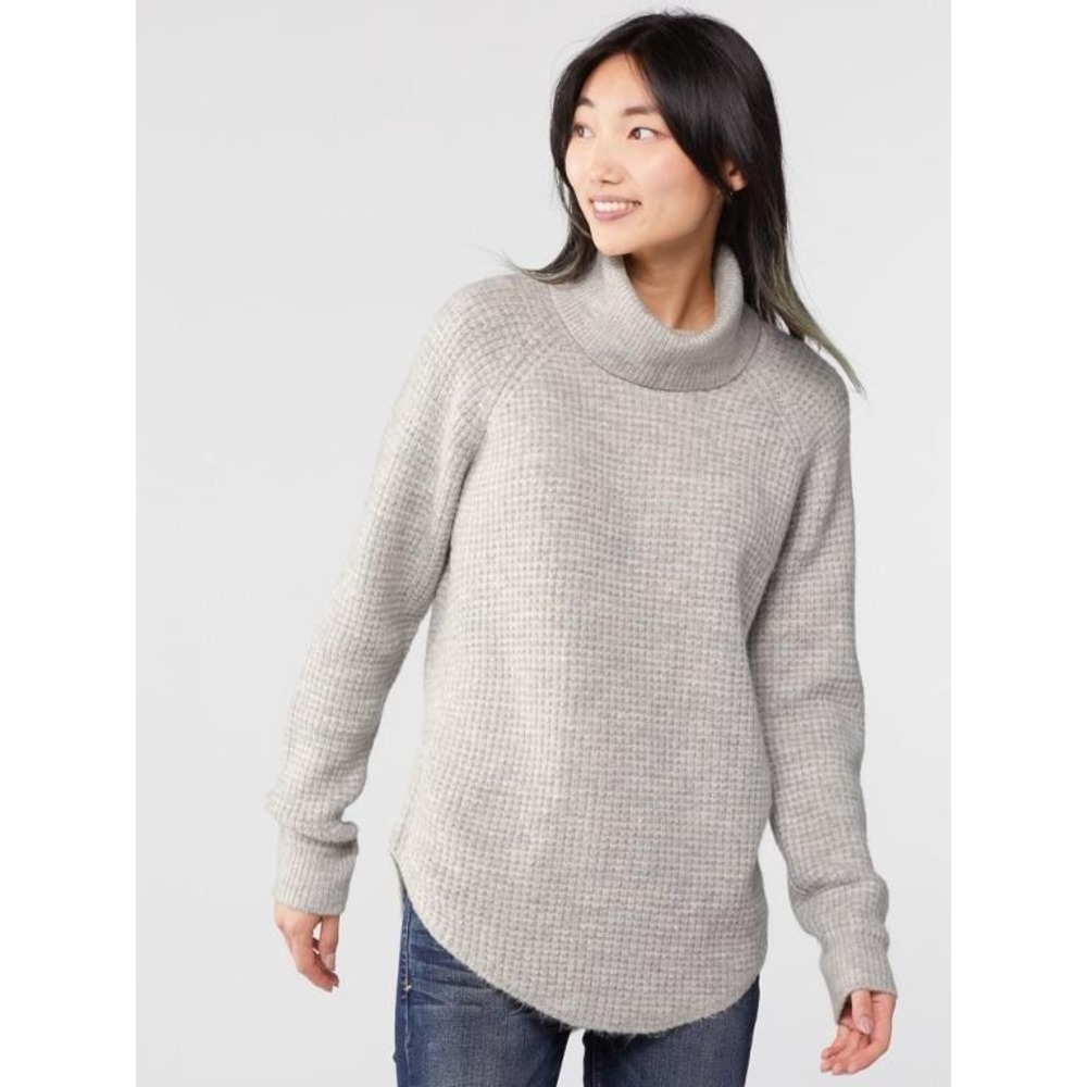 KUHL Sienna Waffle Knit Sweater Womens L Gray Turtleneck Raglan Granola Gorpcore